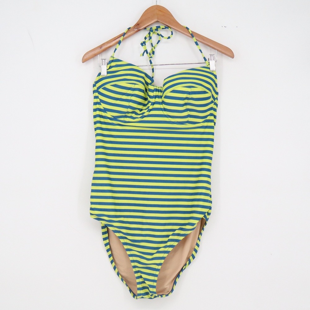 J.Crew One-Piece Swimsuit Womens 16 Long Torso Halter Underwire Blue Green